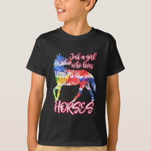動物の馬に乗る馬乗女の女の子カラーフ Tシャツ