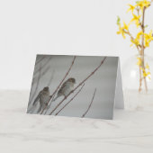 動物の鳥のすずめ1の挨拶状 カード (黄色い花)
