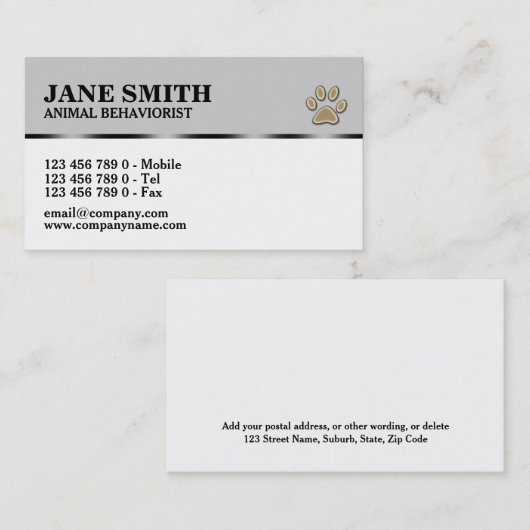 動物のbehavioristペット助手は/個人化なります 名刺 (正面/裏面)
