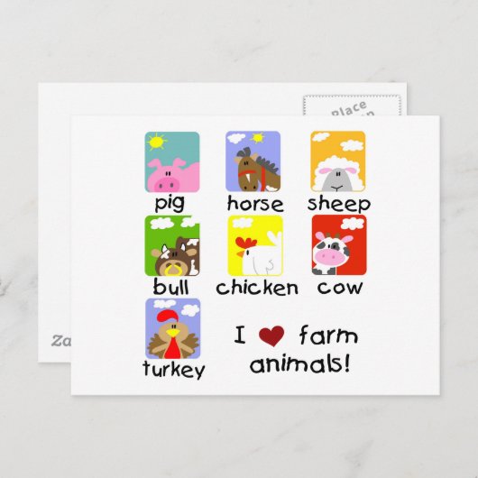 動物のTシャツとギフト ポストカード (正面/裏面)