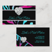 動物はハートのシマウマのネイルのサロンの青いピンクを宝石で飾ります 名刺 (正面/裏面)