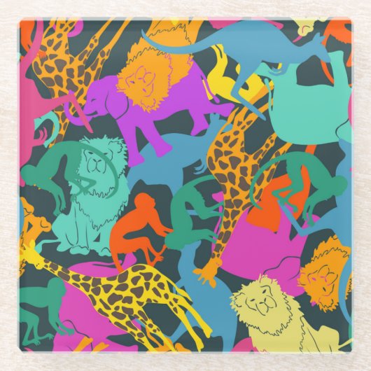 動物はパターンのシルエットを描きます ガラスコースター (正面)