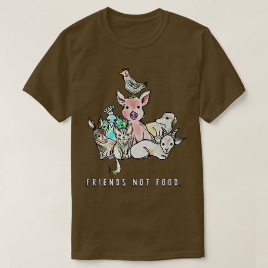 動物は友人ではない食べ物の豚の牛の羊ビーガンV Tシャツ (デザイン正面)