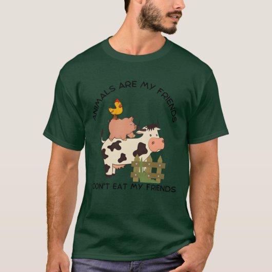 動物は友達 ヴィーガン 友達を食べたりしない Tシャツ (正面)
