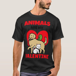 動物は私のバレンタインデー ネコ+イヌ 獣医 Tシャツ