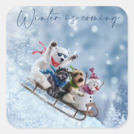 動物は雪の上で山を下る スクエアシール