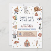 動物よくはしゃぐサーカスパレード誕生日パーティー 招待状 (正面)