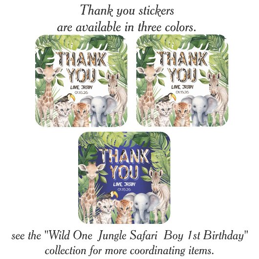 動物をテーマにしたジャングルサファリの誕生日感謝していあなた スクエアシール