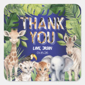 動物をテーマにしたジャングルサファリの誕生日感謝していあなた スクエアシール (正面)