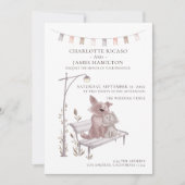 動物をテーマにしたベンチに乗った猫と結婚犬 案内状 (正面)