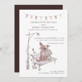 動物をテーマにしたベンチに乗った猫と結婚犬 案内状 (正面/裏面)