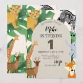 動物をテーマにした男の子の誕生日招待状 招待状 (正面/裏面)
