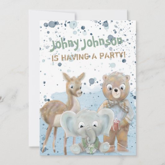 動物をテーマにした男の赤ちゃん誕生日の招待状 案内状 (裏面)