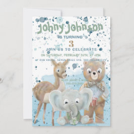 動物をテーマにした男の赤ちゃん誕生日の招待状 案内状