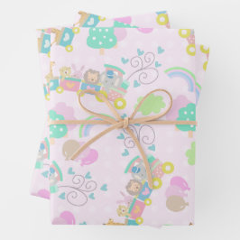 動物をピンク色にトレーニング ラッピングペーパーシート