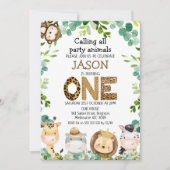 動物を呼び出すサファリパーティー1歳の誕生日 招待状 (正面)