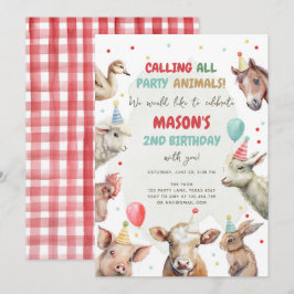 動物を呼び出すパーティー少年誕生日 招待状