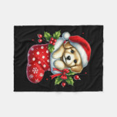 動物を愛するクリスマスストッキングでかわいい子犬 フリースブランケット (正面(横))