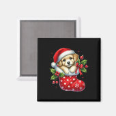 動物を愛するクリスマスストッキングでかわいい子犬 マグネット (正面/裏面)