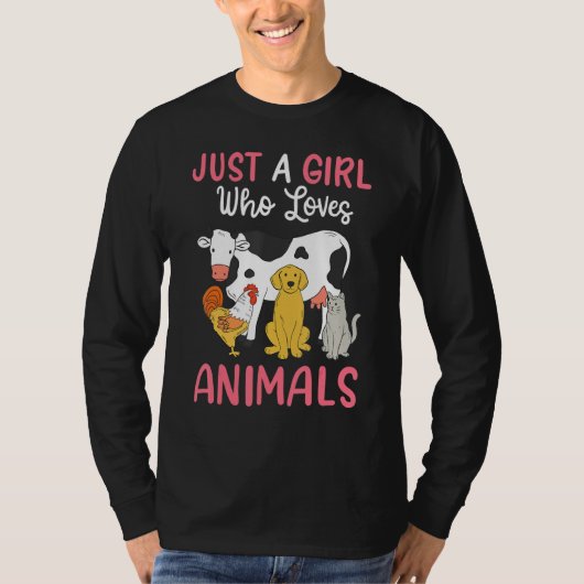 動物を愛する女の子だけの牛の鶏犬猫 Tシャツ (正面)