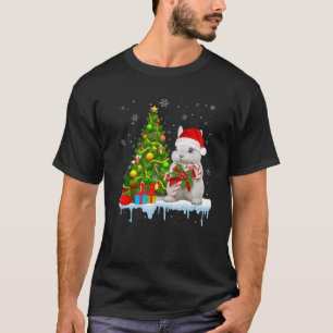 動物を衣装に、雪を積もるうさぎサンタハットのクリスマス Tシャツ