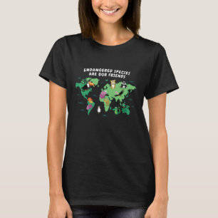 動物アトラス絶滅危惧種世界地図の子ども Tシャツ