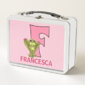 動物アルファベットのピンクのカエル文字 メタルランチボックス (正面)