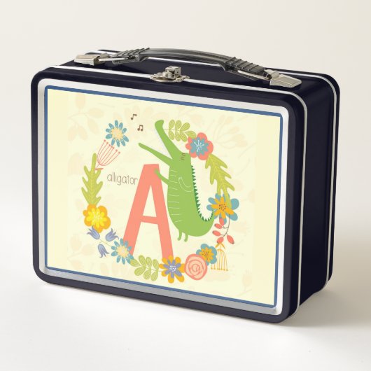 動物アルファベットシリーズアリゲーターのパーソナライズ メタルランチボックス (正面)