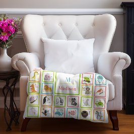 動物アルファベットモノグラムのベビー フリースブランケット