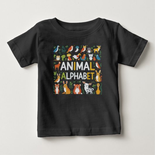 動物アルファベット キッズTシャツ ベビーTシャツ (正面)
