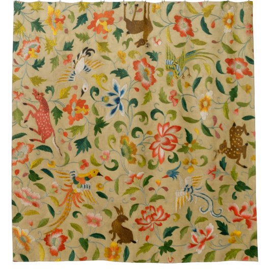 動物アンティーク馬鳥鹿ウサギ シャワーカーテン (正面)