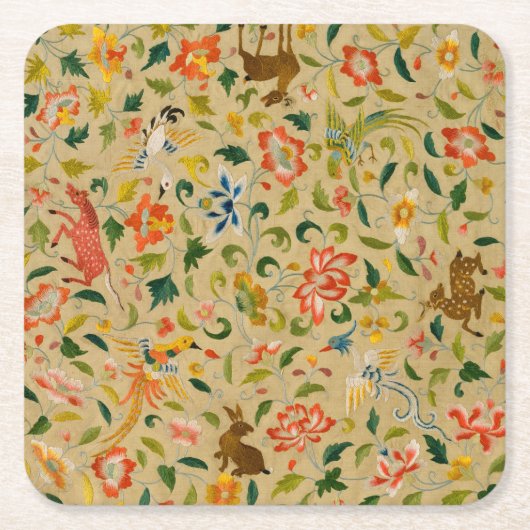 動物アンティーク馬鳥鹿ウサギ スクエアペーパーコースター (正面)