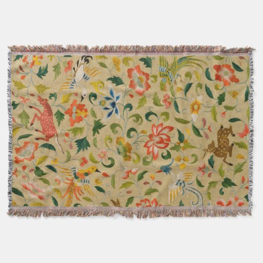 動物アンティーク馬鳥鹿ウサギ スローブランケット (正面)