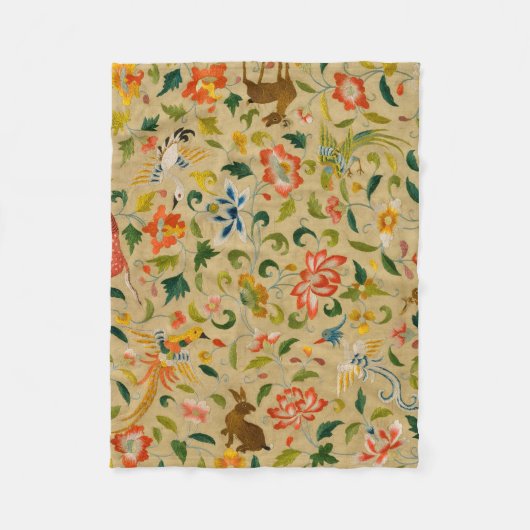 動物アンティーク馬鳥鹿ウサギ フリースブランケット (正面)