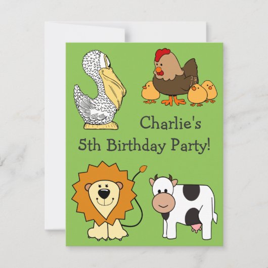 動物イラストレーションカスタム文字キッズ招待状 招待状 (正面)