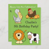 動物イラストレーションカスタム文字キッズ招待状 招待状 (正面/裏面)