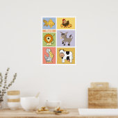 動物イラストレーション名前をカスタムするキッズポスター ポスター (キッチン)