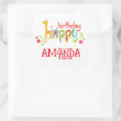 動物カラフルキャラクターハッピーバースデー スクエアシール (バッグ)