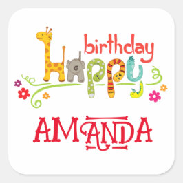 動物カラフルキャラクターハッピーバースデー スクエアシール
