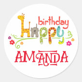 動物カラフルキャラクターハッピーバースデー ラウンドシール (正面)