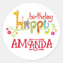 動物カラフルキャラクターハッピーバースデー ラウンドシール