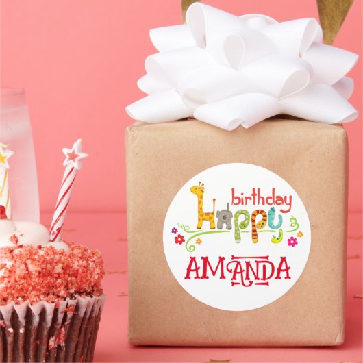 動物カラフルキャラクターハッピーバースデー ラウンドシール (パーティー)