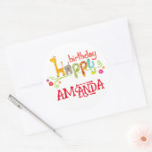 動物カラフルキャラクターハッピーバースデー ラウンドシール (封筒)