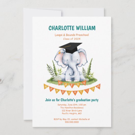 動物キップレスクール写真卒業パーティー 招待状 (正面)