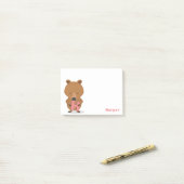 動物クマのモノグラムピンクの名前キッズポストイットノート ポストイット (デスク上)