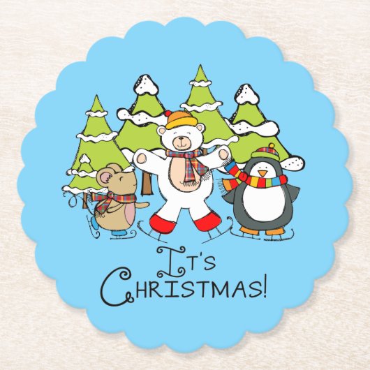 動物クリスマス ペーパーコースター (正面)