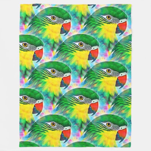 動物クール模様 – オウム鳥1 フリースブランケット (正面)