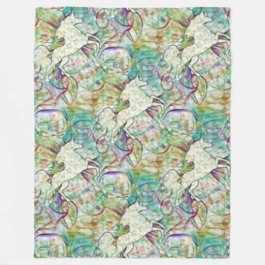 動物クール模様 – ファインアートユニコーン1 フリースブランケット (正面)