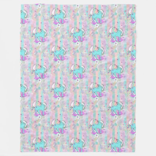 動物クール模様 – 漫画ユニコーン1 フリースブランケット (正面)