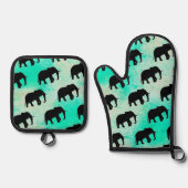 動物クール模様 – 象5a 鍋つかみ&鍋敷きセット (正面)